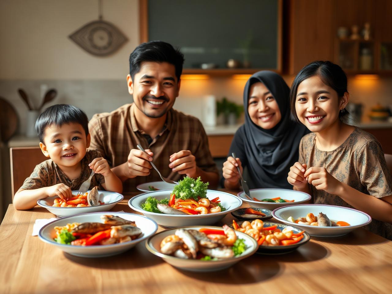 Keluarga Indonesia menikmati seafood segar bersama